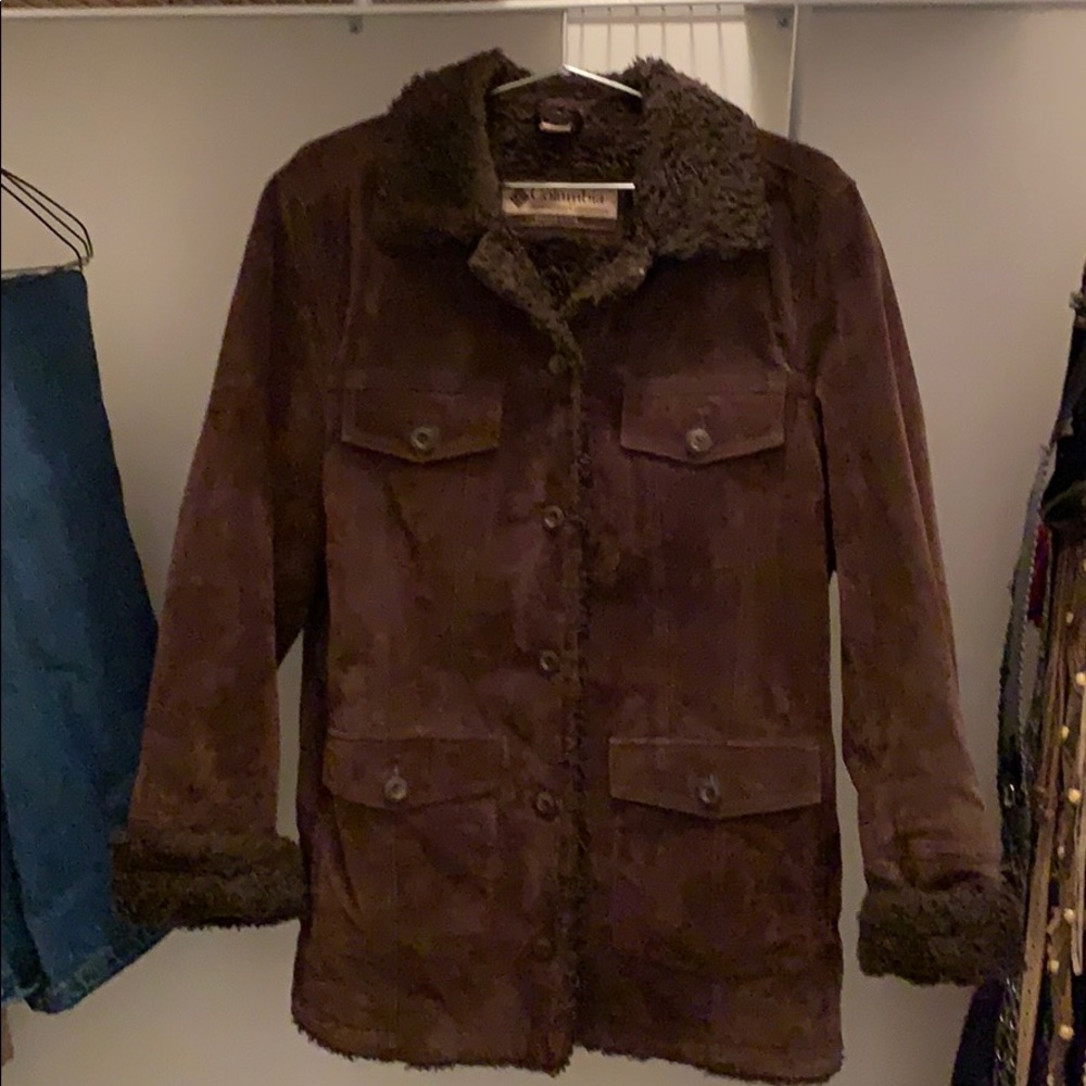Columbia suede leather Sherpa lined coat